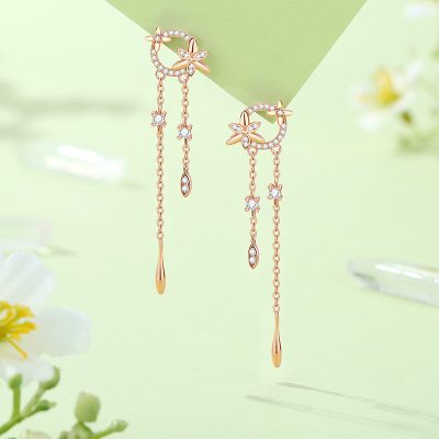 Picture of Flower Tassel Sterling Silver Drop Earrings For Women