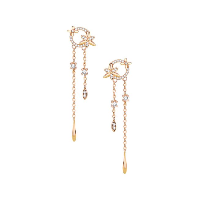 picture of Flower Sterling Silver Tassel Drop Earrings For Women
