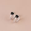Heart Black Stone Silver Hoop Earrings For Women