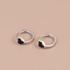 Heart Black Stone Silver Hoop Earrings For Women