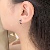 Heart Black Stone Silver Hoop Earrings For Women