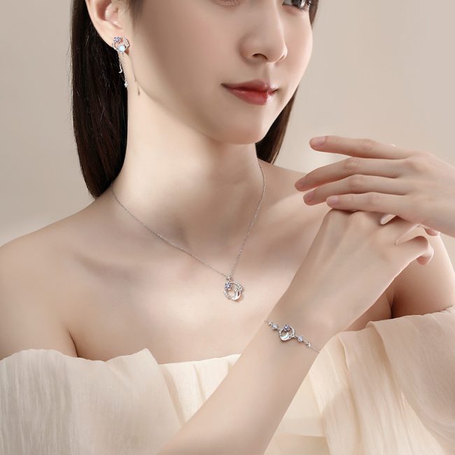 picture of Moon And Flower Silver Drop Earrings for women