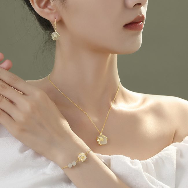 Natural Hetian Jade Sugar Cube Silver Drop Earrings for women