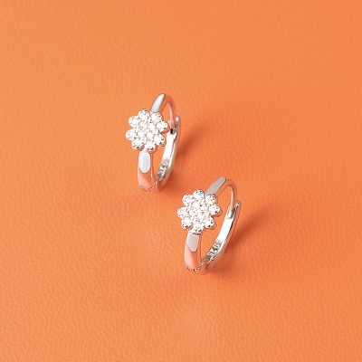 Snow Flower Silver Hoop Earrings For Women