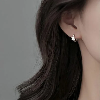 Silver Snow Flower Hoop Earrings For Women