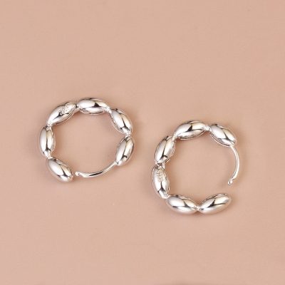 Rice Bead Sterling Silver Hoop Earrings For Women