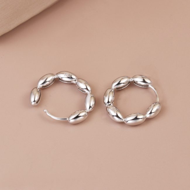 Sterling Silver Rice Bead Hoop Earrings For Women