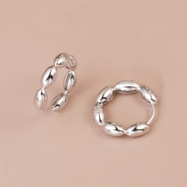 Sterling Silver Rice Bead Hoop Earrings For Women