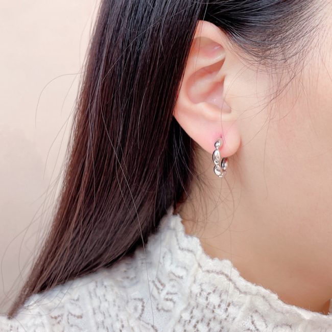 Sterling Silver Rice Bead Hoop Earrings For Women