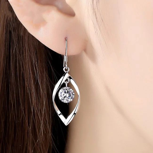 Teardrop Shape Sterling Silver Drop Earrings white
