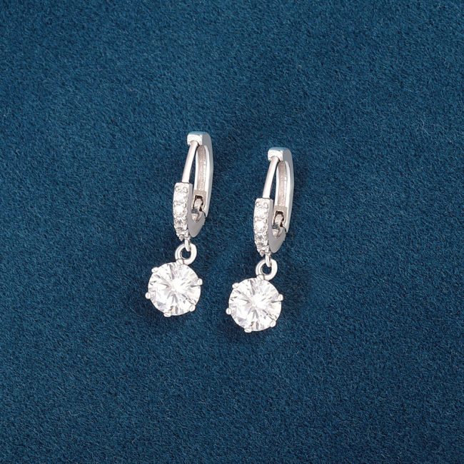 1CT Solitaire Diamond Silver Drop Earrings