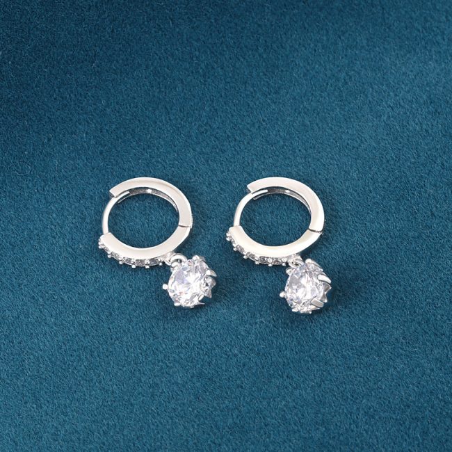 1CT Solitaire Diamond Drop Huggie Earrings Silver