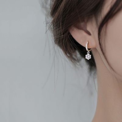 1CT Solitaire Diamond Silver Drop Earrings