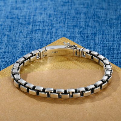 925 Silver Box Chain Bracelet For Men