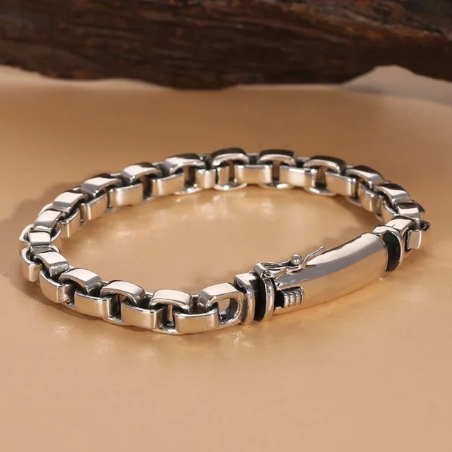 925 Silver Box Chain Bracelet For Men