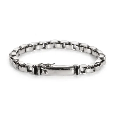 Minimalist square box chain bracelet for men, solid 925 silver construction for daily wear.