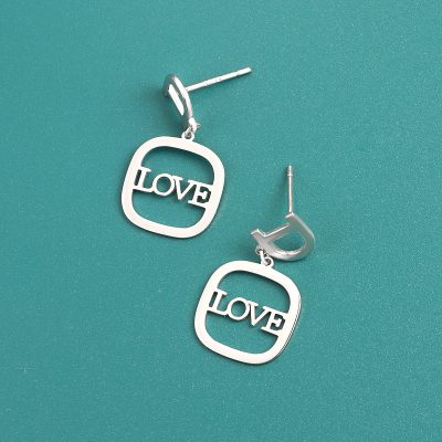 Sterling Silver Love Character Drop Earrings