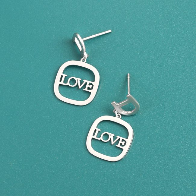 Sterling Silver Love Character Drop Earrings