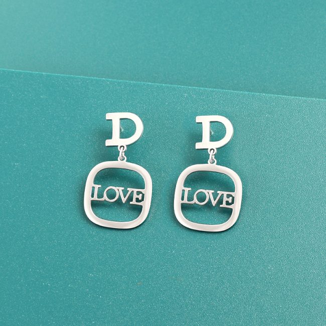 Sterling Silver Drop Earrings With Love Character