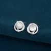 Silver Stud Earrings with Cats Eye Stone