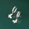Diamond Butterfly Sterling Silver Drop Earrings
