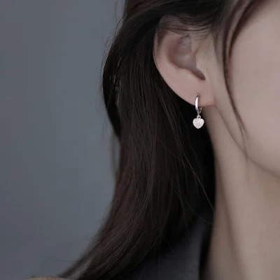 Diamond Sterling Silver Heart Drop Earrings