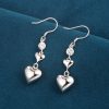 Diamond & Sterling Silver Heart Drop Earrings