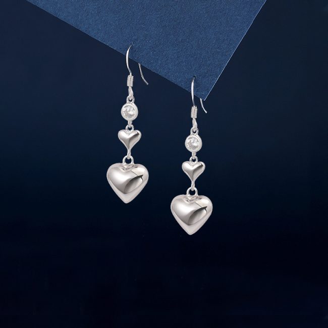 Sterling Silver Heart Drop Earrings