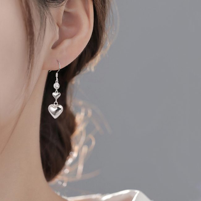 Diamond & Sterling Silver Heart Drop Earrings