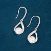 Diamond & Pearl Sterling Silver Water Drop Earrings