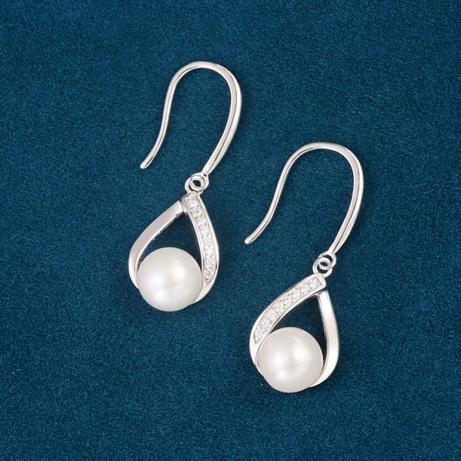 Diamond & Pearl Sterling Silver Water Drop Earrings