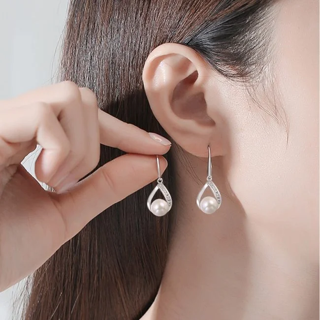 Pearl Sterling Silver Water Drop Earrings