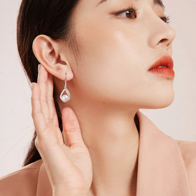 Pearl Sterling Silver Water Drop Earrings
