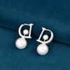 S925 Sterling Silver Letter & Pearl Stud Earrings