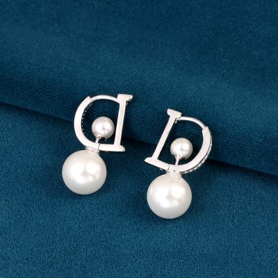 S925 Sterling Silver Letter & Pearl Stud Earrings