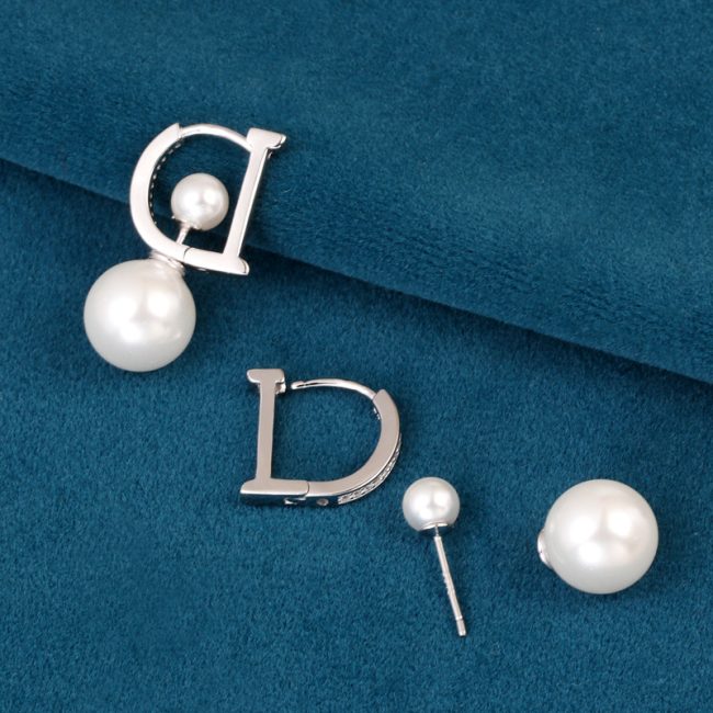 S925 Sterling Silver Letter & Pearl Stud Earrings