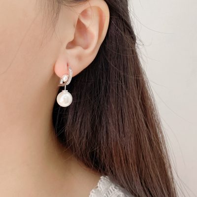 S925 Sterling Silver Letter & Pearl Stud Earrings