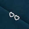 Silver Stud Earrings with Diamond Heart