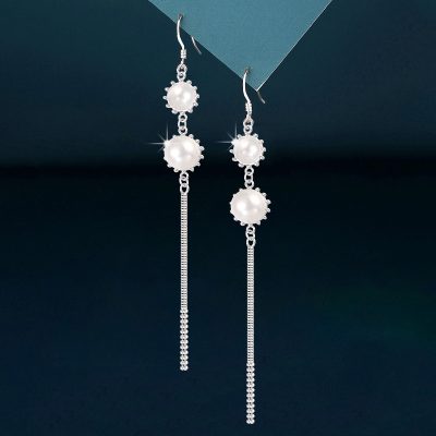 Silver Pearl Tassel Earrings