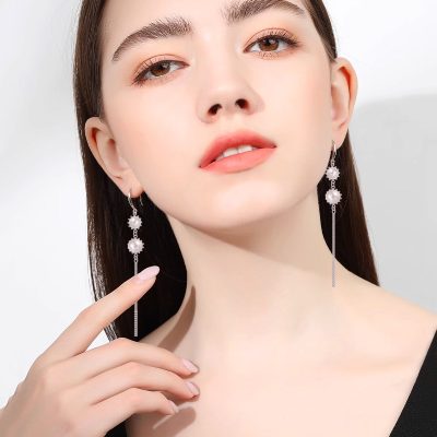 Silver Pearl Tassel Drop Earrings