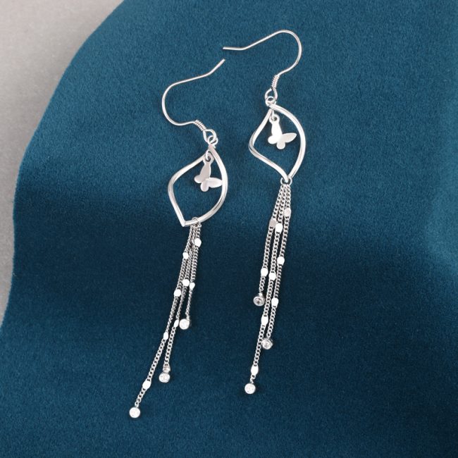 Sterling Silver Butterfly & Tassel Drop Earrings