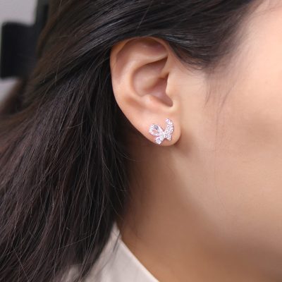 sterling silver diamond earrings With Butterfly