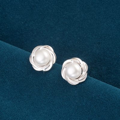 Silver and Pearl Earrings, Pearl Diameter 7mm