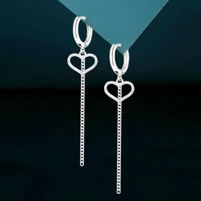 Sterling Silver Heart Tassel Drop Earrings