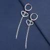 Pendientes largos con borlas y corazones de plata de ley