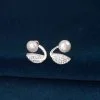 Pendientes de plata de ley con forma de hoja y perla