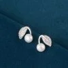 Pendientes de plata de ley con forma de hoja y perla