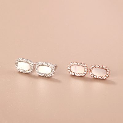 Sterling Silver Oval Diamond Stud Earrings