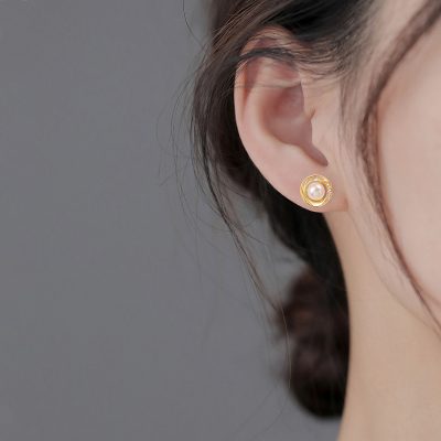 Silver and Pearl Stud Earrings For Women