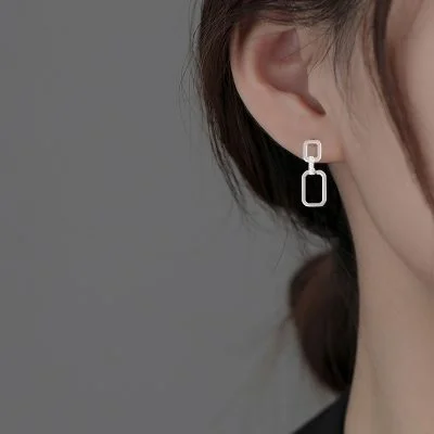Sterling Silver Square Hoop Dangle Earrings